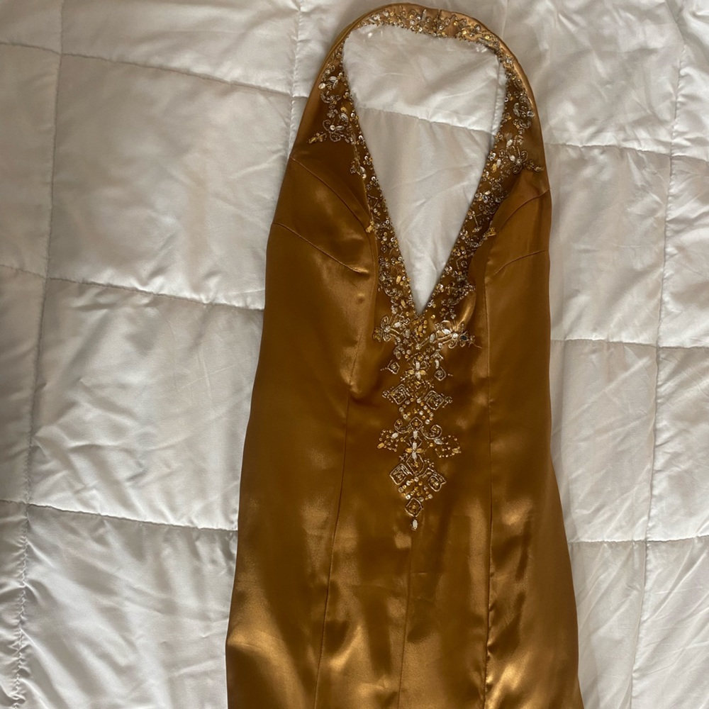 Gold prom dress with stones